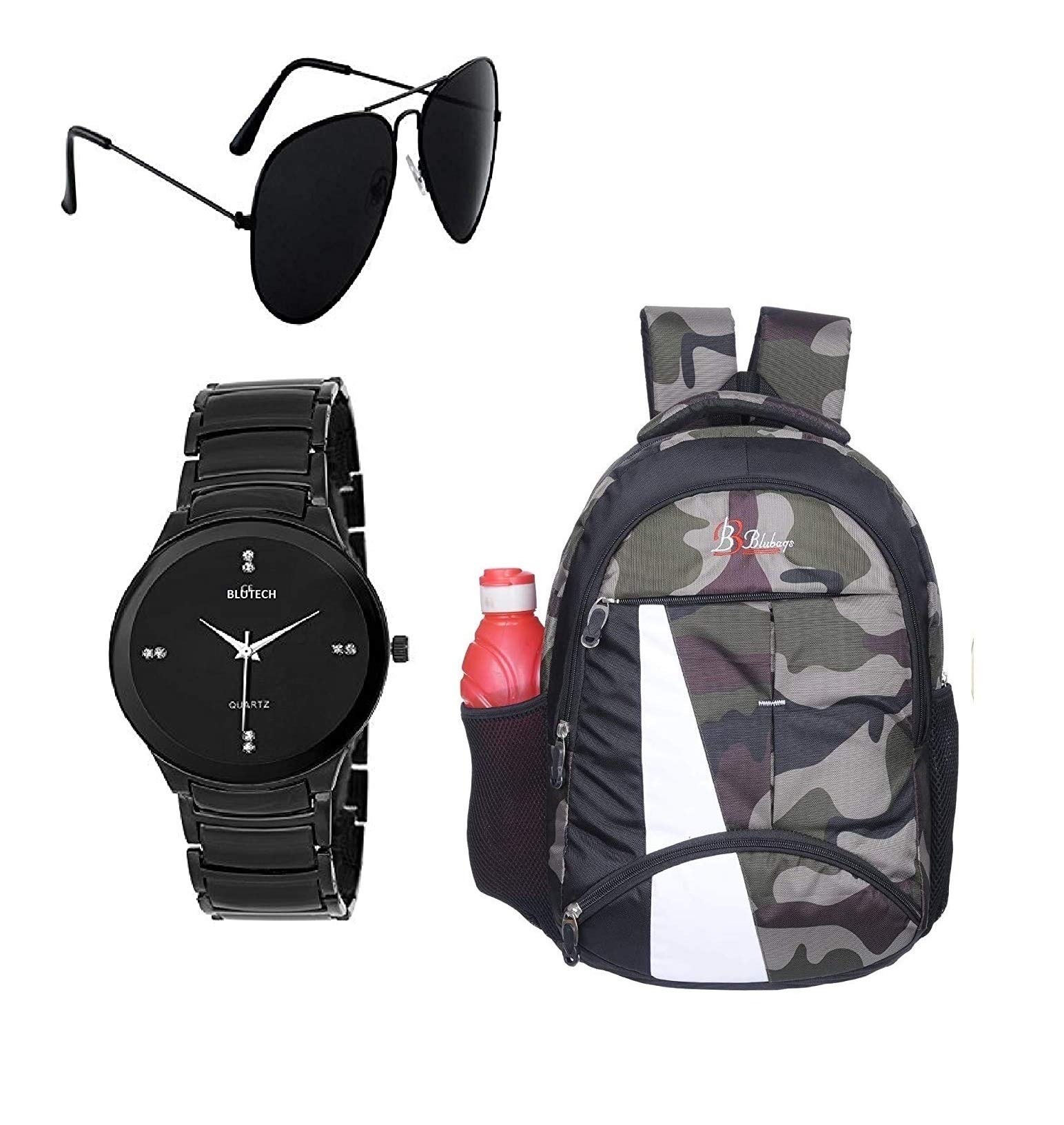 BLUBAGS Black Aviator Sunglass for Mens and green Bag for Laptop and Black DIAL Watch (B08K49DXPL) Amazon Price History, Amazon Price Tracker
