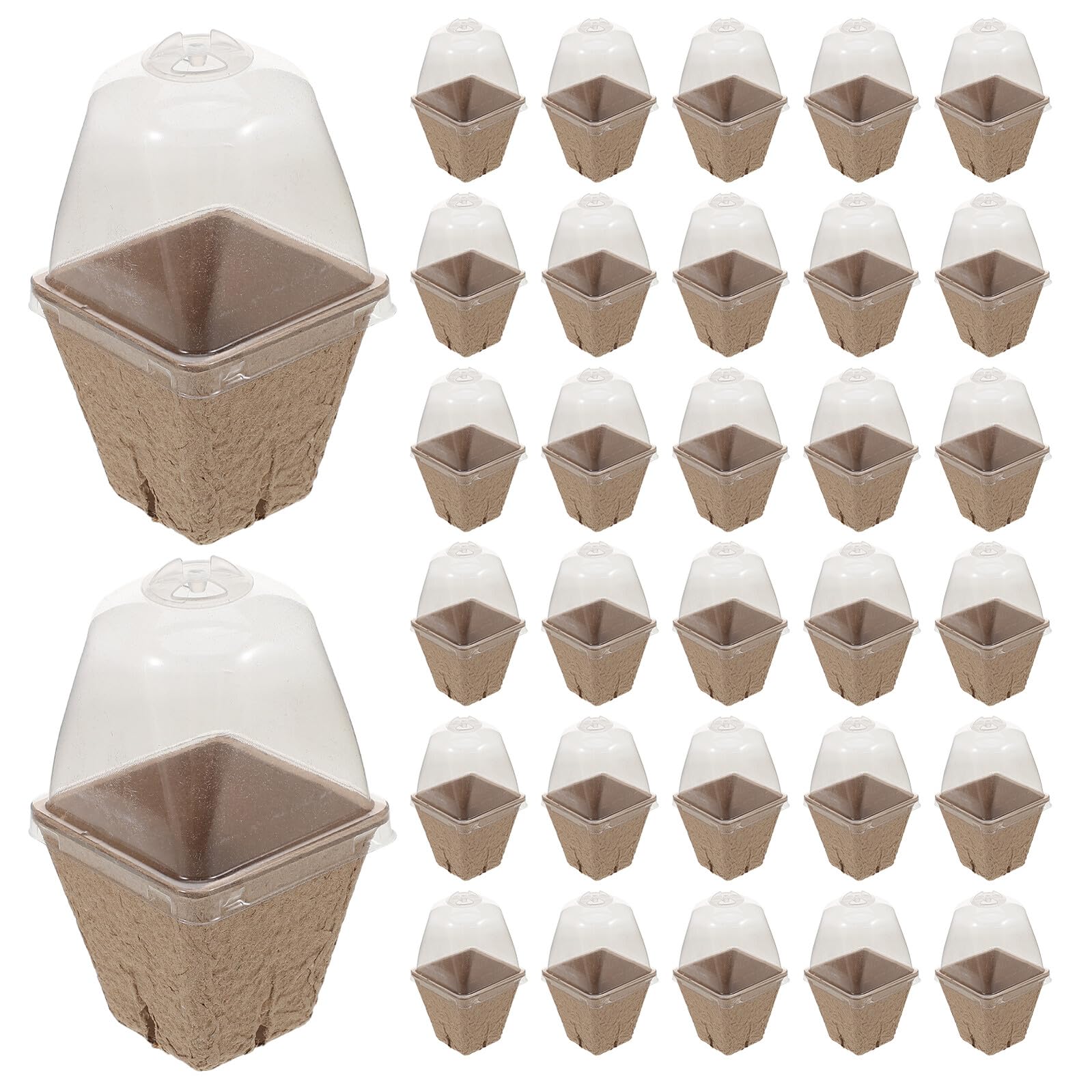 jojofuny 36 pièces Pots de Pépinière Carrés Pulpe de Papier Biodégradables avec Couvercles Ventilés pour Semis Godets de Jardinage Durables avec Drainage pour Propagation et Germination