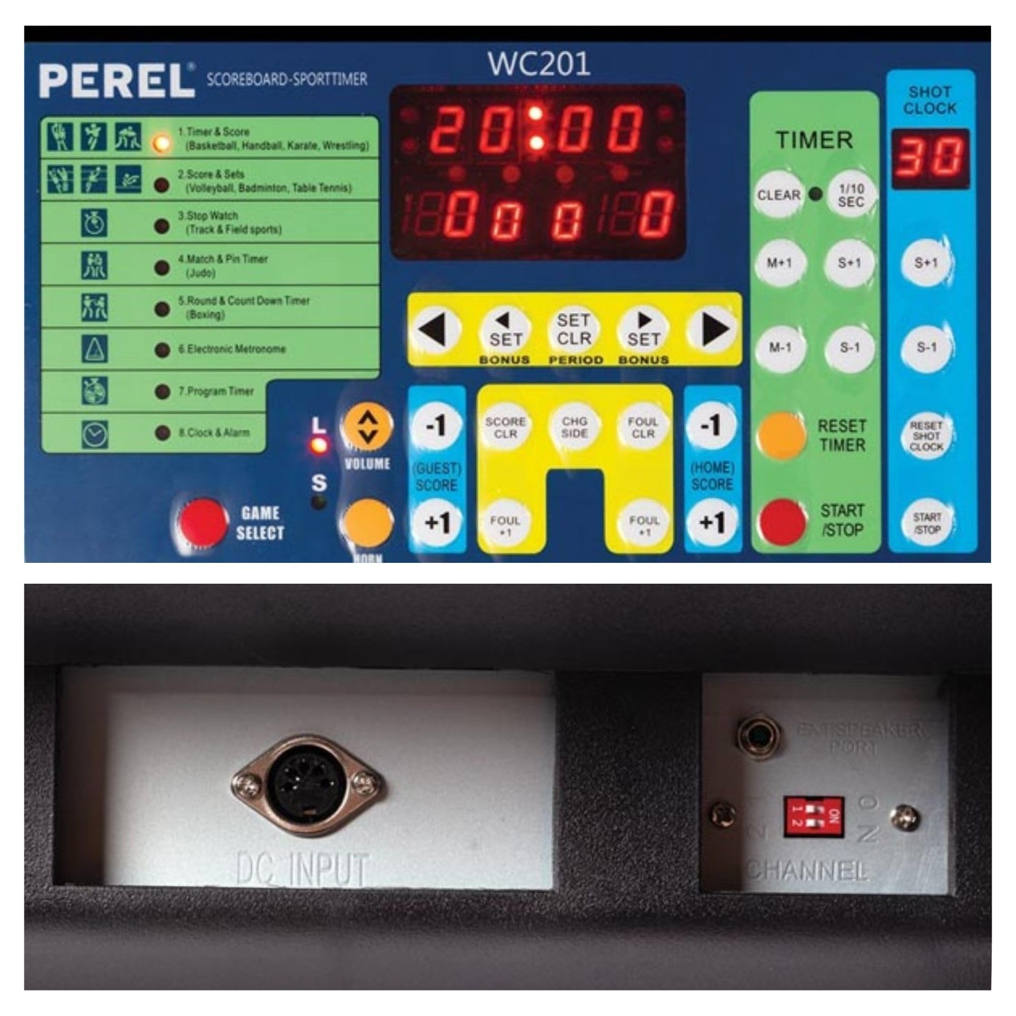 Perel Tabellone LED multisport digitale con timer sportivo e cronometro, modello da tavolo o autoportante, adatto per uso interno ed esterno sotto copertura, per allenamenti partite e tornei