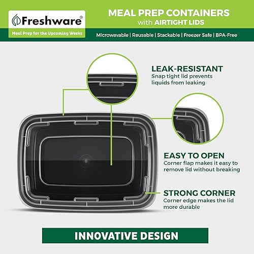 Miniatura 5 de Freshware Contenedores de preparación de comidas paquete de 150 1 compartimento con tapas, contenedores de almacenamiento de alimentos, caja Bento,