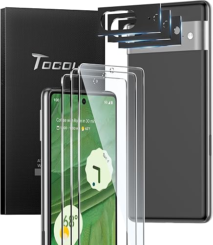 Miniatura 7 de TOCOL Paquete de 3 + 3 protectores de pantalla de vidrio templado compatibles con Google Pixel 6, 3 protectores de pantalla de vidrio templado y 3