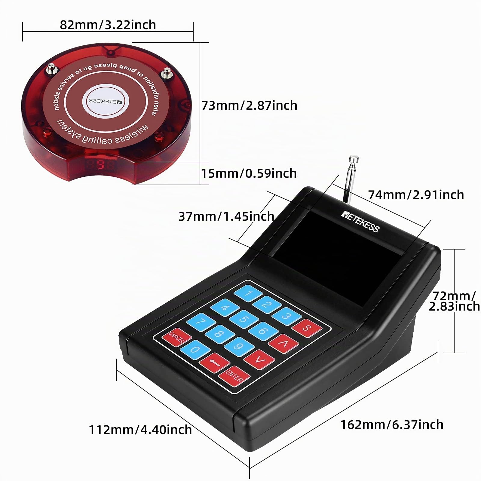 Retekess TD165 Sistema de Llamadas Restaurante, Avisadores, 10 Pagers | para Restaurantes, Hoteles, Clínicas, Largo Alcance de 300M, 999 Canales, Recargables, 3 Modos de Llamada