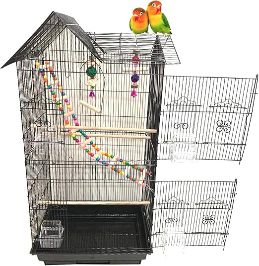 38-Inch Double Roof Top Large Flight Bird Cage with Toys Climbing Ladder Side Nesting Box Doors for Cockatiels Sun Parakeets Conures Aviary Budgie Finch Lovebird Canary Pet Bird Travel Cage