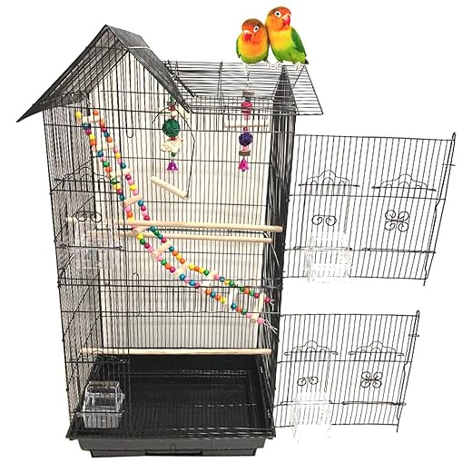 38-Inch Double Roof Top Large Flight Bird Cage with Toys Climbing Ladder Side Nesting Box Doors for Cockatiels Sun Parakeets Conures Aviary Budgie Finch Lovebird Canary Pet Bird Travel Cage