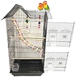 38-Inch Double Roof Top Large Flight Bird Cage with Toys Climbing Ladder Side Nesting Box Doors for Cockatiels Sun Parakeets Conures Aviary Budgie Finch Lovebird Canary Pet Bird Travel Cage