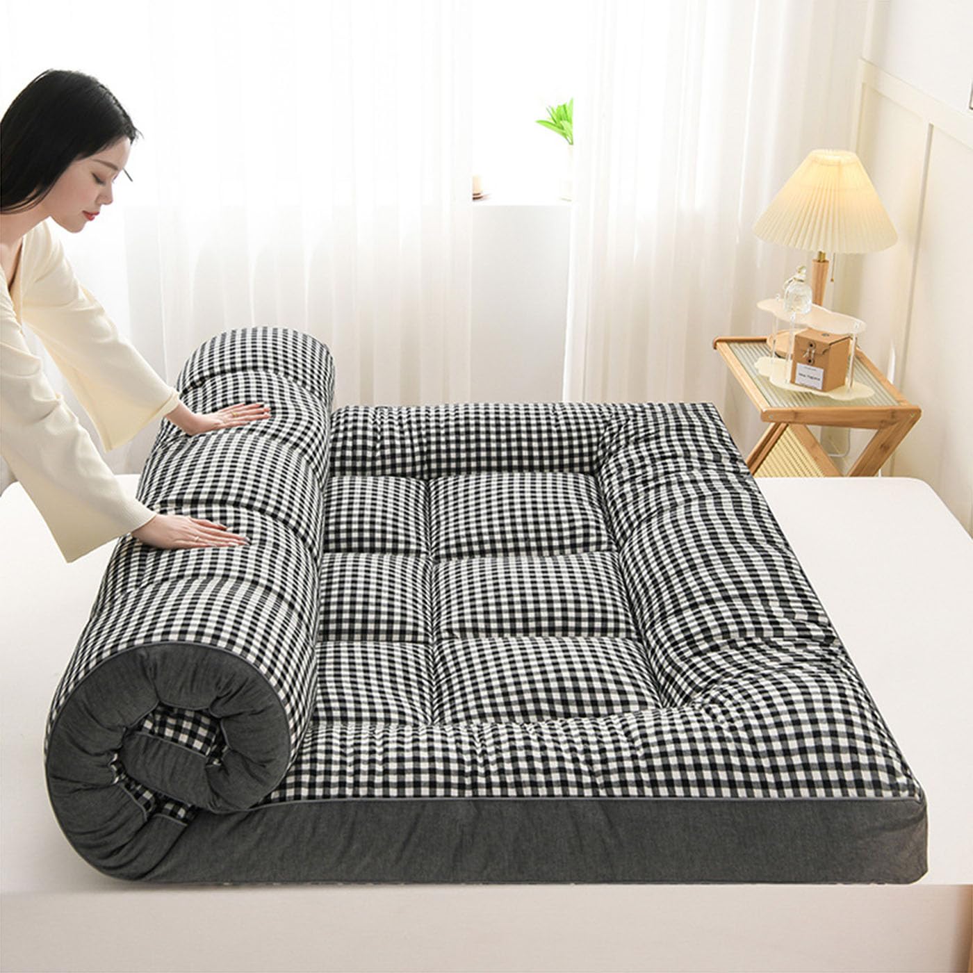 Materac futon, zwijane łóżko tatami w rozmiarze king size, składany, miękki, redukujący nacisk, oddychający, podwójny materac do akademika studenckiego i użytku domowego