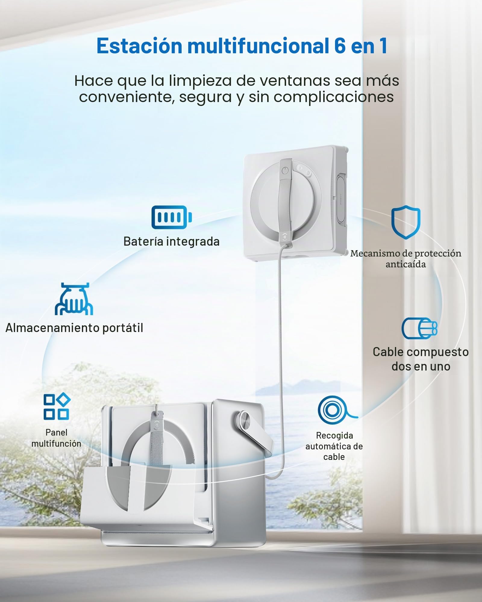 ECOVACS WINBOT W2 Omni Robot Limpiador de Ventanas con estación multifunción 6 en 1, batería integrada de 4500 mAh, Modo de Limpieza de Bordes, tecnología de pulverización de Gran Angular