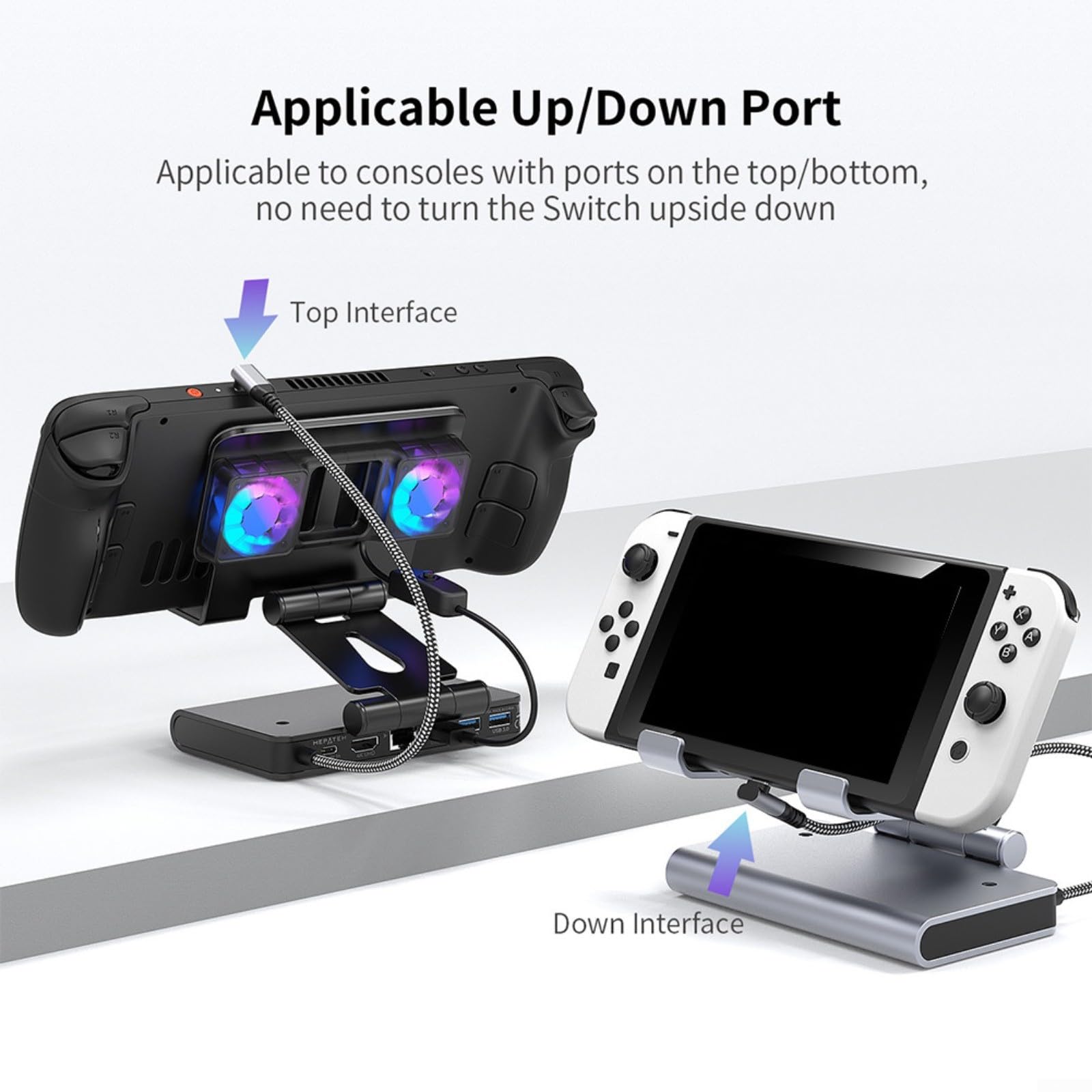 Dockingstation mit zwei Lüftern, 4K@60Hz, Gigabit Ethernet, 3 USB-Anschlüsse, verstellbarer Ständer für OneXPlayer APEX für ROG (Schwarz)