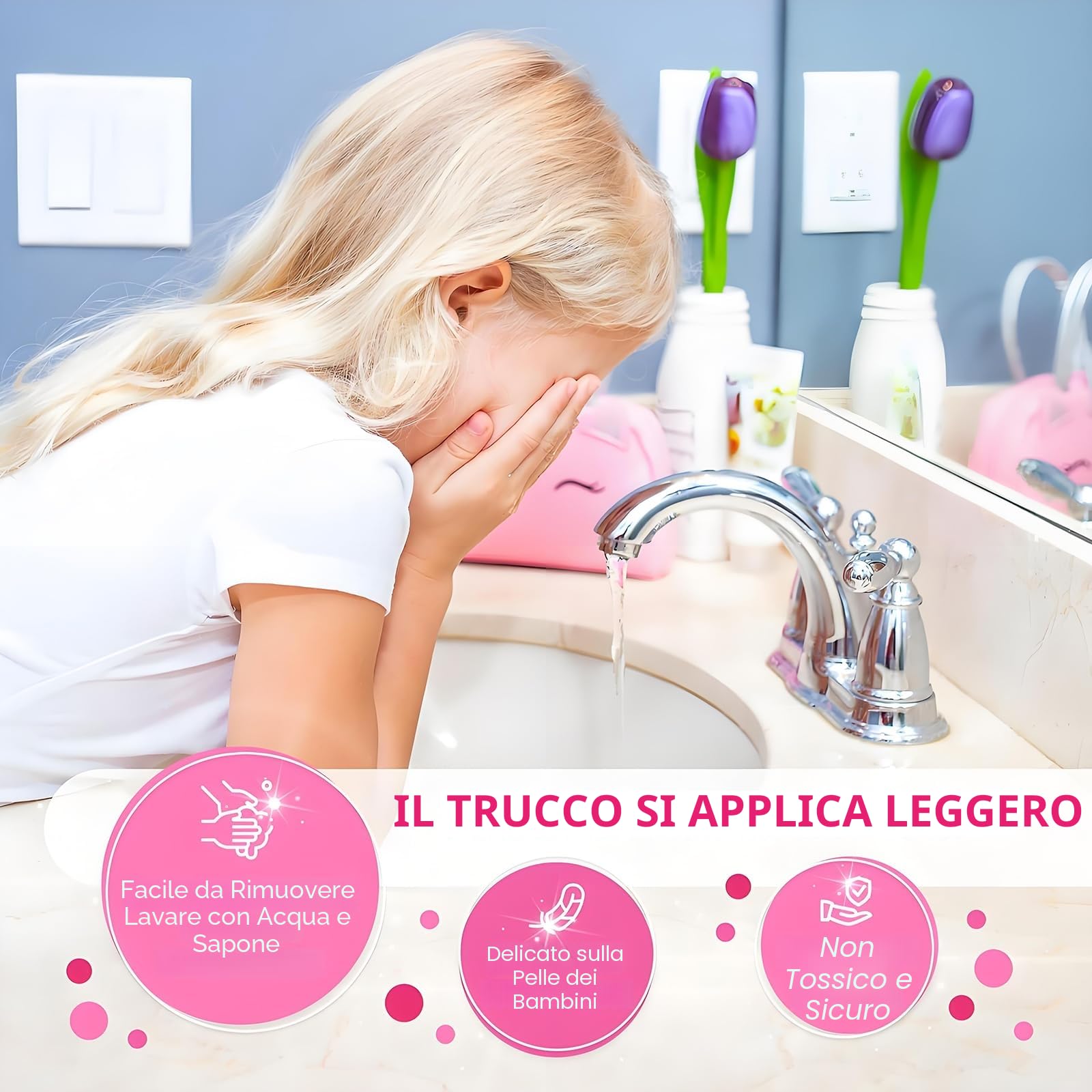 trucchi per bambina, valigetta trucchi e lavabili per bambini, kit di trucco da Halloween per bambini, kit di trucco da principessa DIY per bambina, Regali adorabili per bambine (18 Colore)