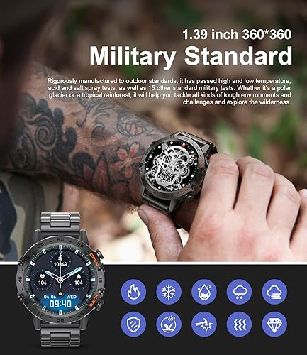 Miniatura 2 de LIGE Relojes inteligentes para hombres, reloj inteligente militar de 1.39 pulgadas con SpO2, monitor de sueño, contador de pasos, frecuencia