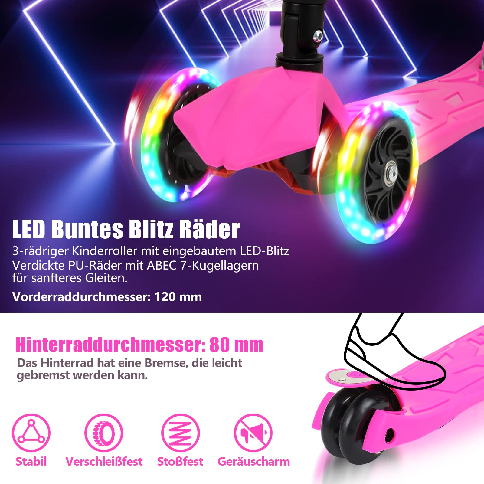Patinete Plegable Para Niños De 3 A 12 Años Con 4 Alturas Y Ruedas LED Luminosas – Fácil De Manejar, Freno Trasero Y Diseño Estable
