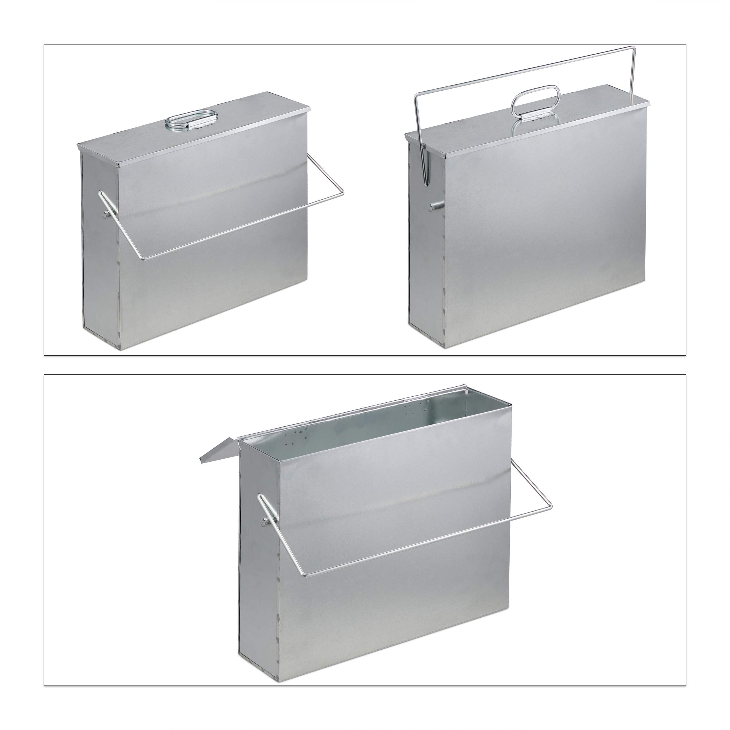 Relaxdays Caja Rectangular Cenizas, Contenedor Cenizas con Tapa, 15 L, Acero Galvanizado, Recipiente Chimeneas, Plateado