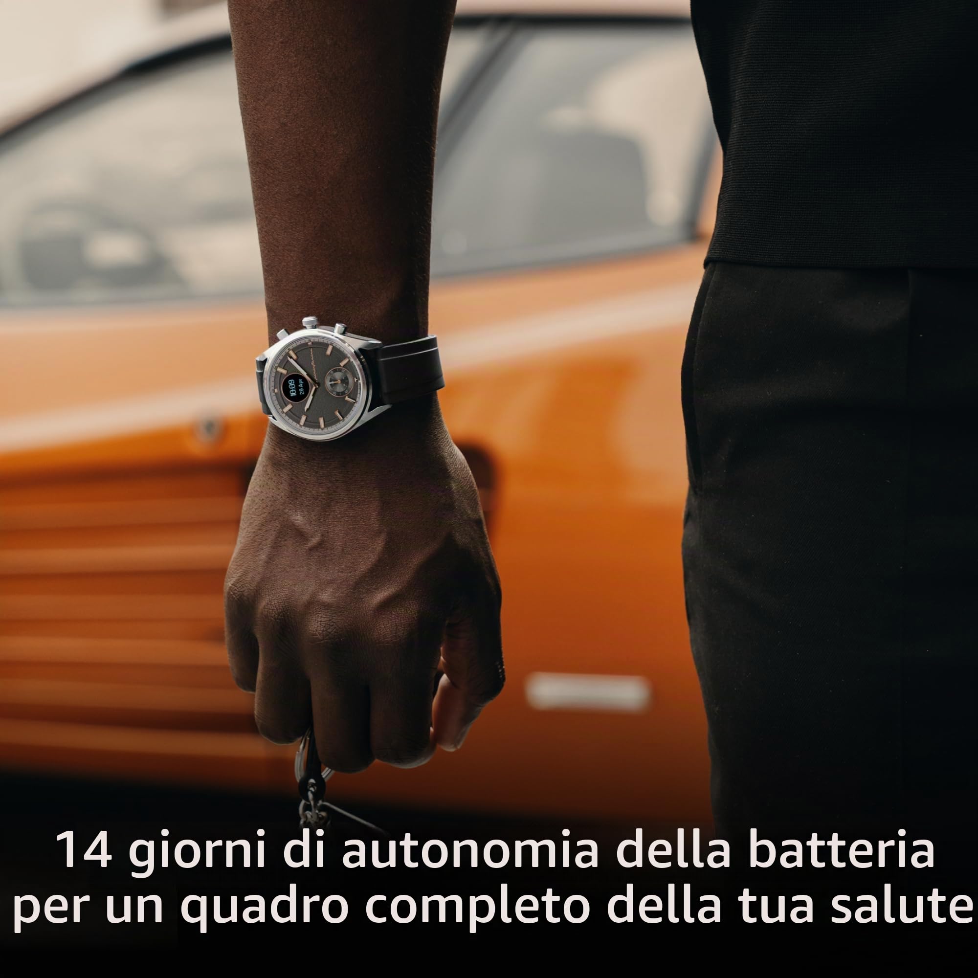 Pininfarina Sintesi Sport Hybrid Smartwatch - Orologio analogico con cinturino FKM, display digitale, bussola, GPS, fitness, frequenza cardiaca, passi, calorie e sonno - Luna Steel