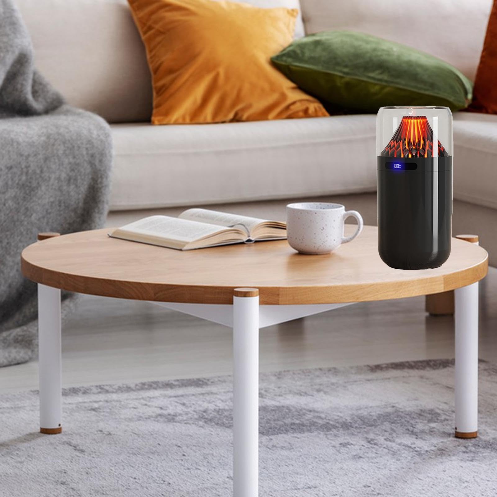 Diffusore di Oli Essenziali Umidificatore Personale Mini Portatile Luce Ambiente Simulazione Vulcano Adatto per Camera Bambini Studio Ufficio Bagno Re, nero