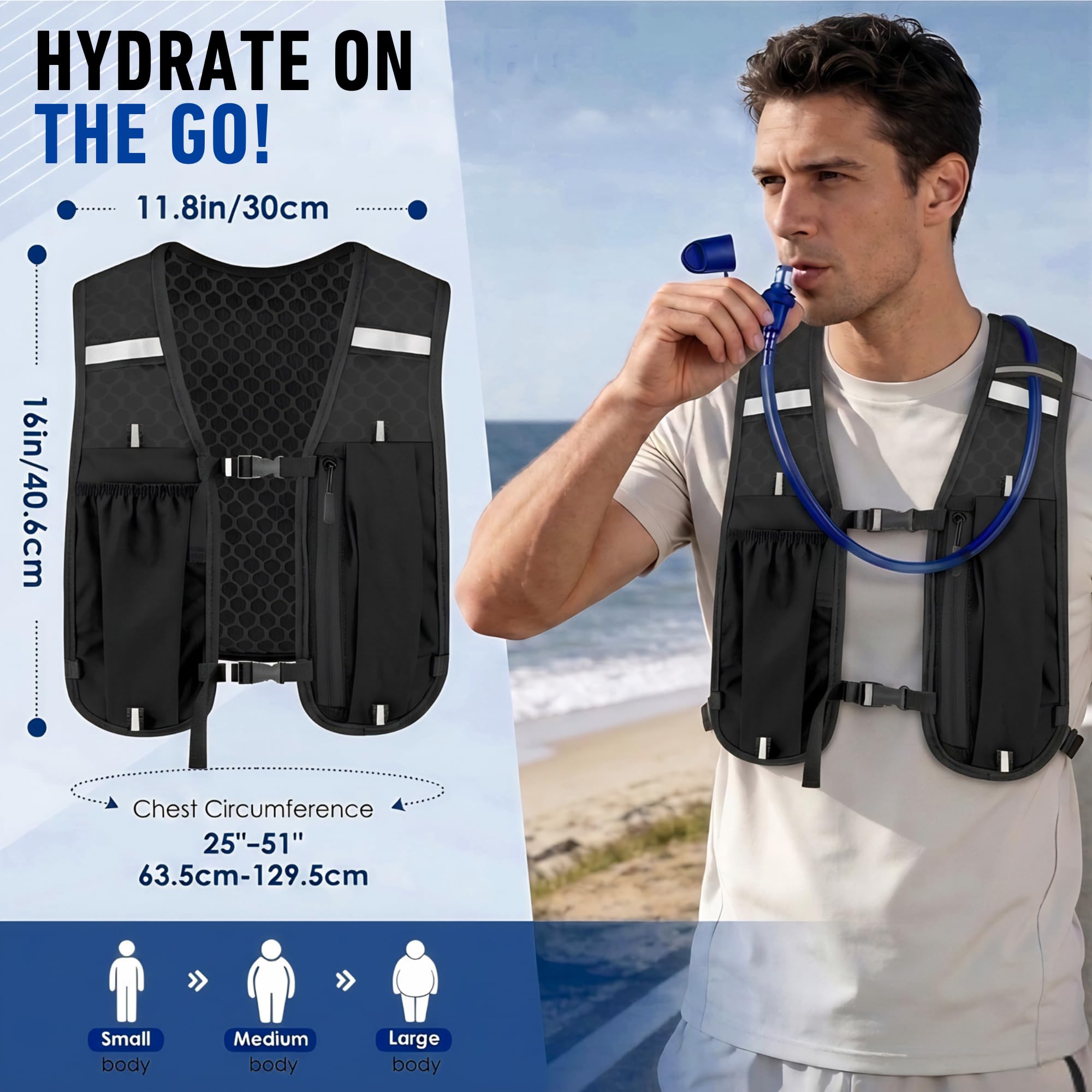 Hydration Bag with 2L Water Bladder, Bottle & Mobile Holder Pouch | Reflective Running Vest for Men & Women | Breathable Hydration Vest for Running, Cycling, Hiking, Trekking & Bike Riders (Black) 1