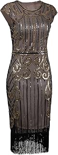 1920s Vintage Inspired Sequin Embellished Fringe Long Gatsby Flapper Dress