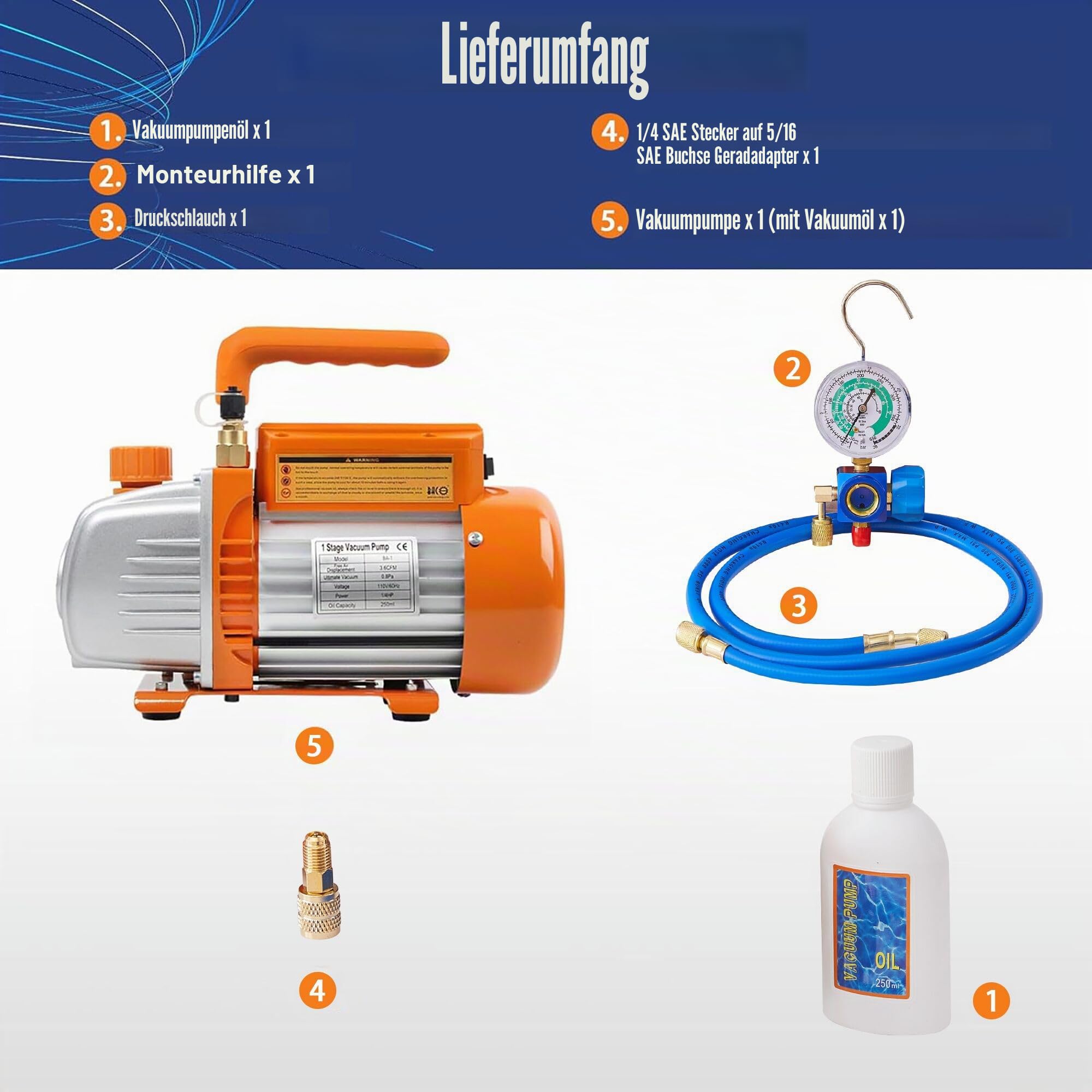 BACOENG Vakuumpumpe Klimaanlage Set für HVAC Kältemittelaufladung, Manifold Gauge Set Klimaanlage Kältemittel Aufladeschlauch mit Messgerät R410a R407c