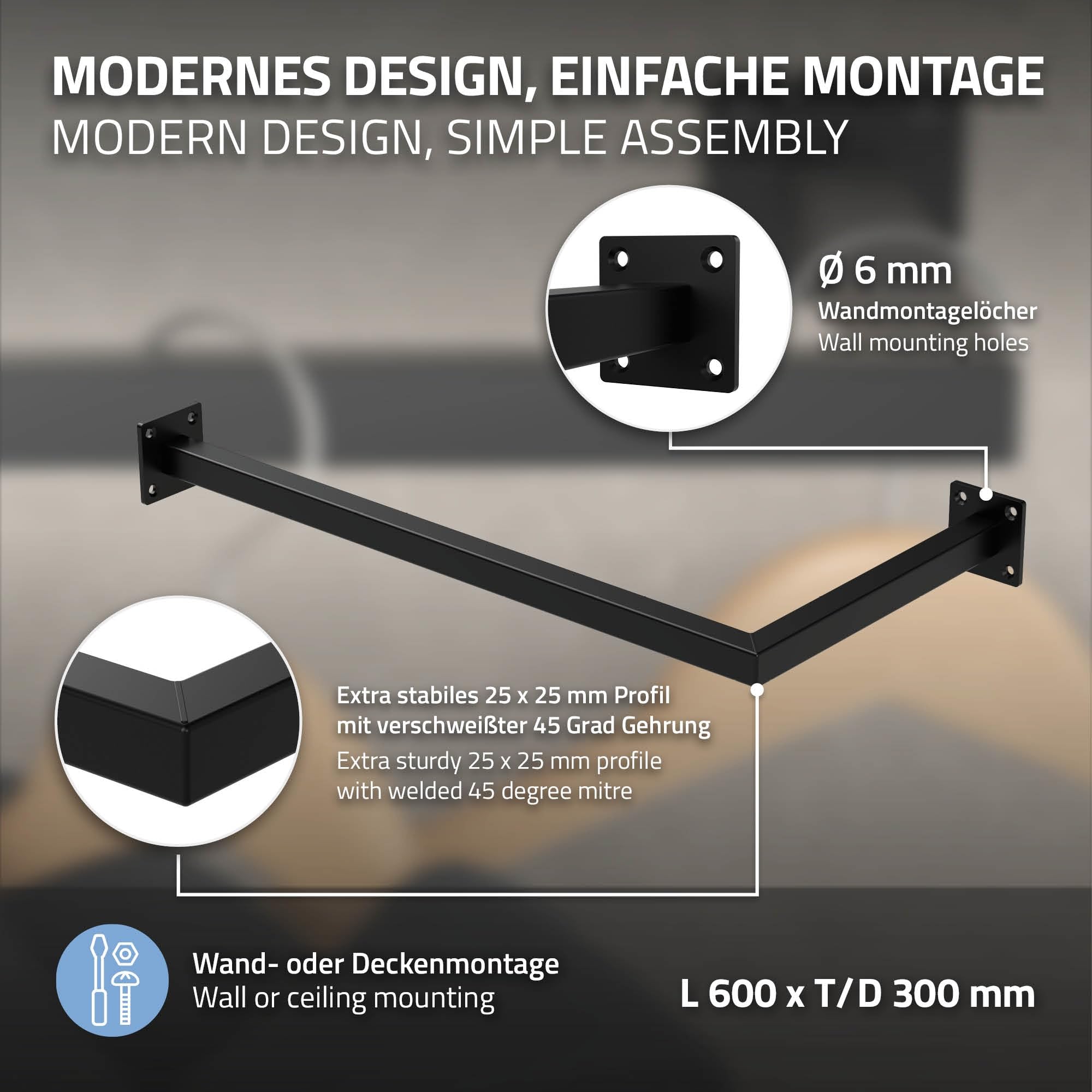 ML-Design Set di 2 Appendiabiti Porta Asciugamani a L Attacco a Parete 60x30 cm Acciaio Nero da Bagno Cucina Soggiorno Balcone Camera da Letto Porta Salviette da Muro Salvaspazio Peso Supportato 50 kg