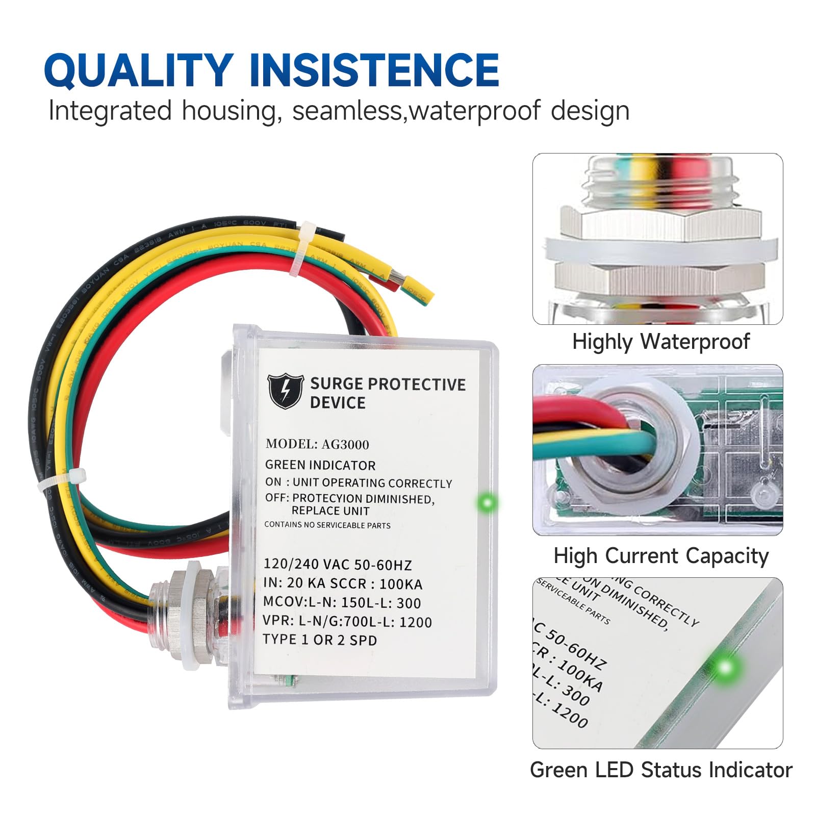 Kolasina 120/240 VAC Universal HVAC Surge Protective Device AG3000 TPMOV Technology, Watertight Enclosure, Comprehensive Surge Protection