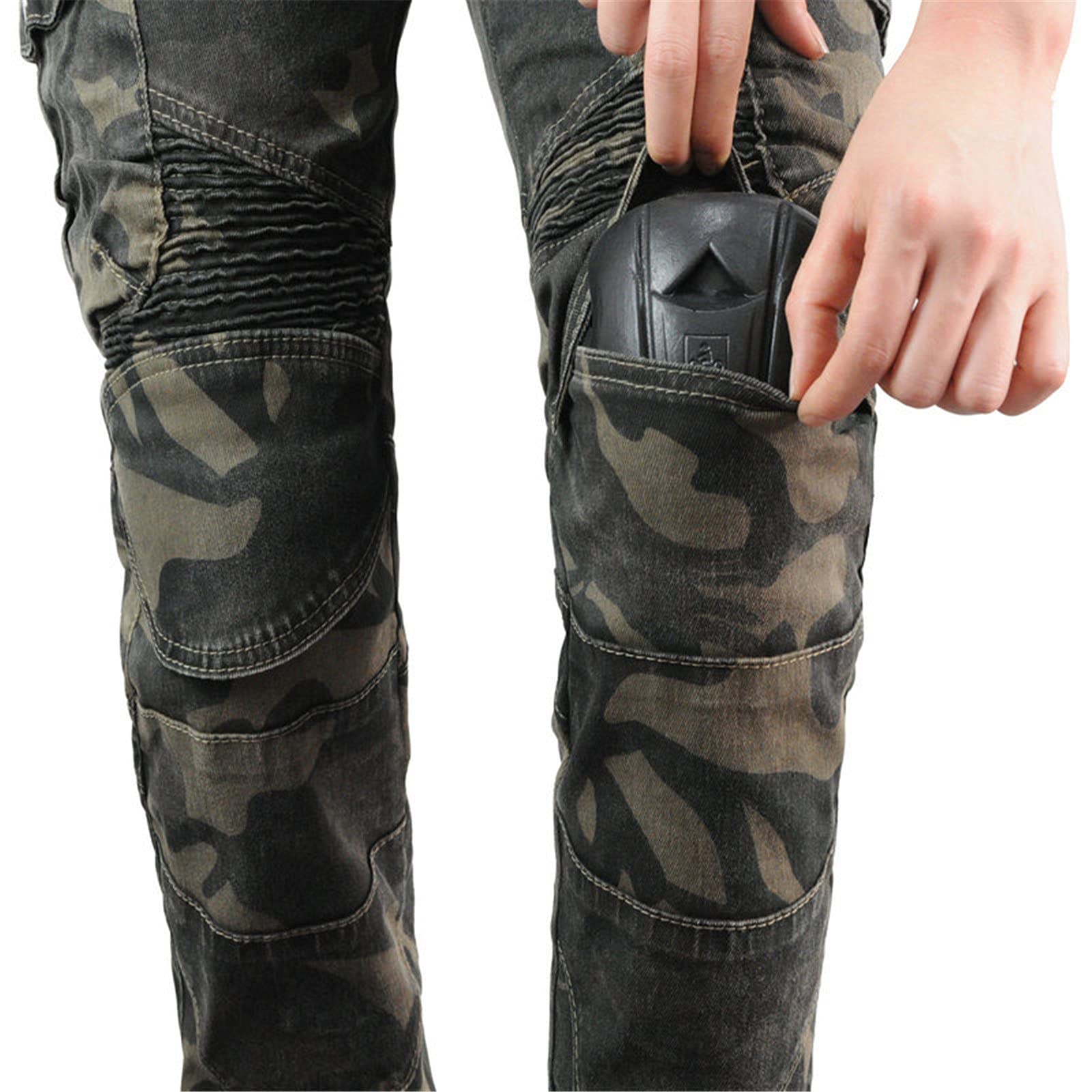 Donna Pantaloni da Moto,Motorcycle Jeans Biker Motociclista Stretch Mimetico Ciclismo Pantalone Multitasche con 2 Protezioni Ginocchia E 2 Protettori Anca