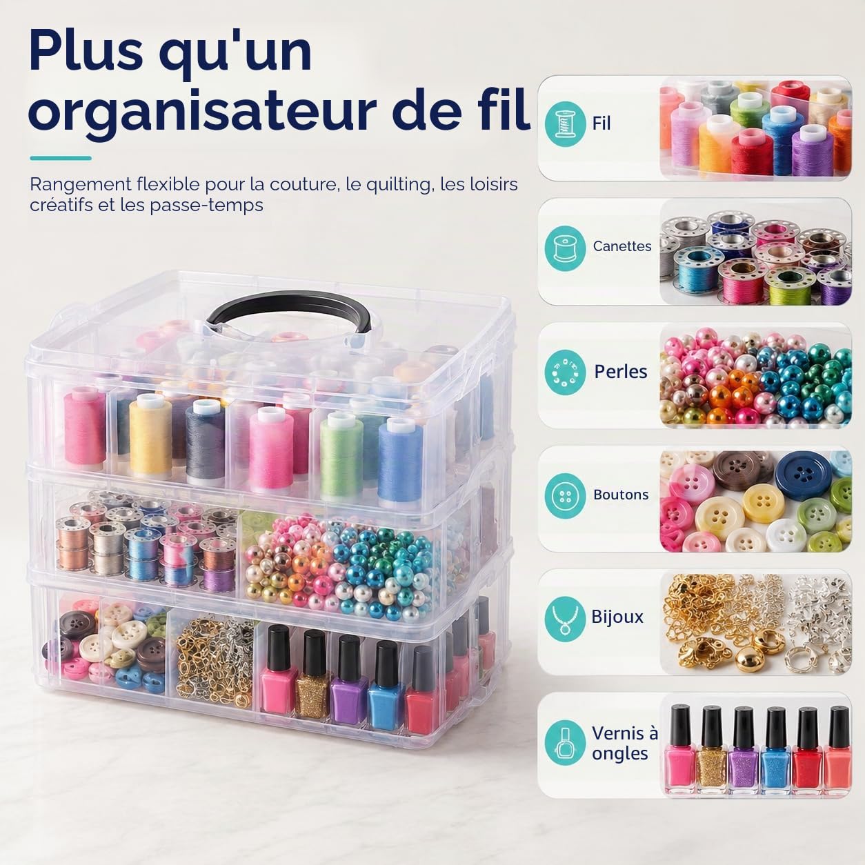 Simthread Kit de Fils à Broder – 63 Couleurs x 550 Yards, Fil Polyester Anti-Enchevêtrement avec Boîte de Rangement Empilable, Canettes, Outils – Compatible avec Brother, Janome, Babylock et Plus