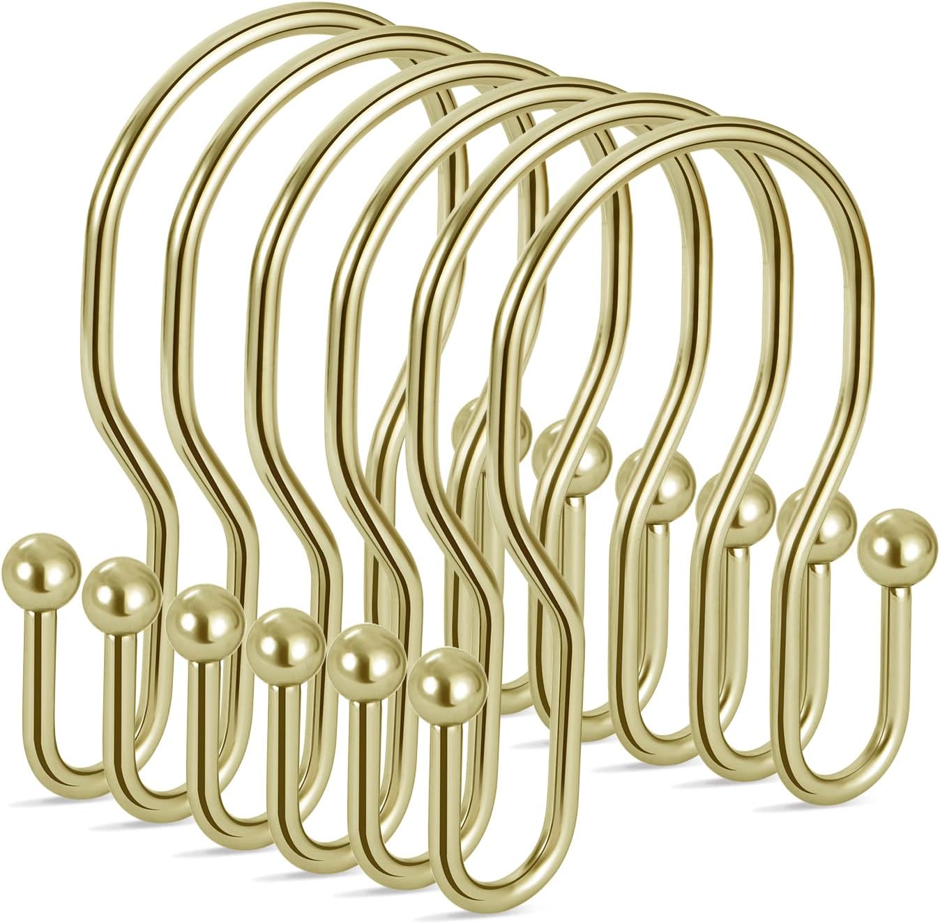 Gold Double Glide Shower Curtain Rings Hooks Polished Brass