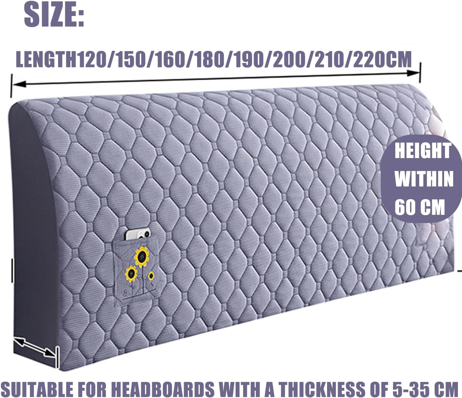 Velvet Bed Headboard Cover Queen King Size Soft Thicken Headboard Slipcover Full with Pocket Bed Headboard Cover Dustproof Protector Cover for Bedhome Decor Washable,Blue,180cm(King)
