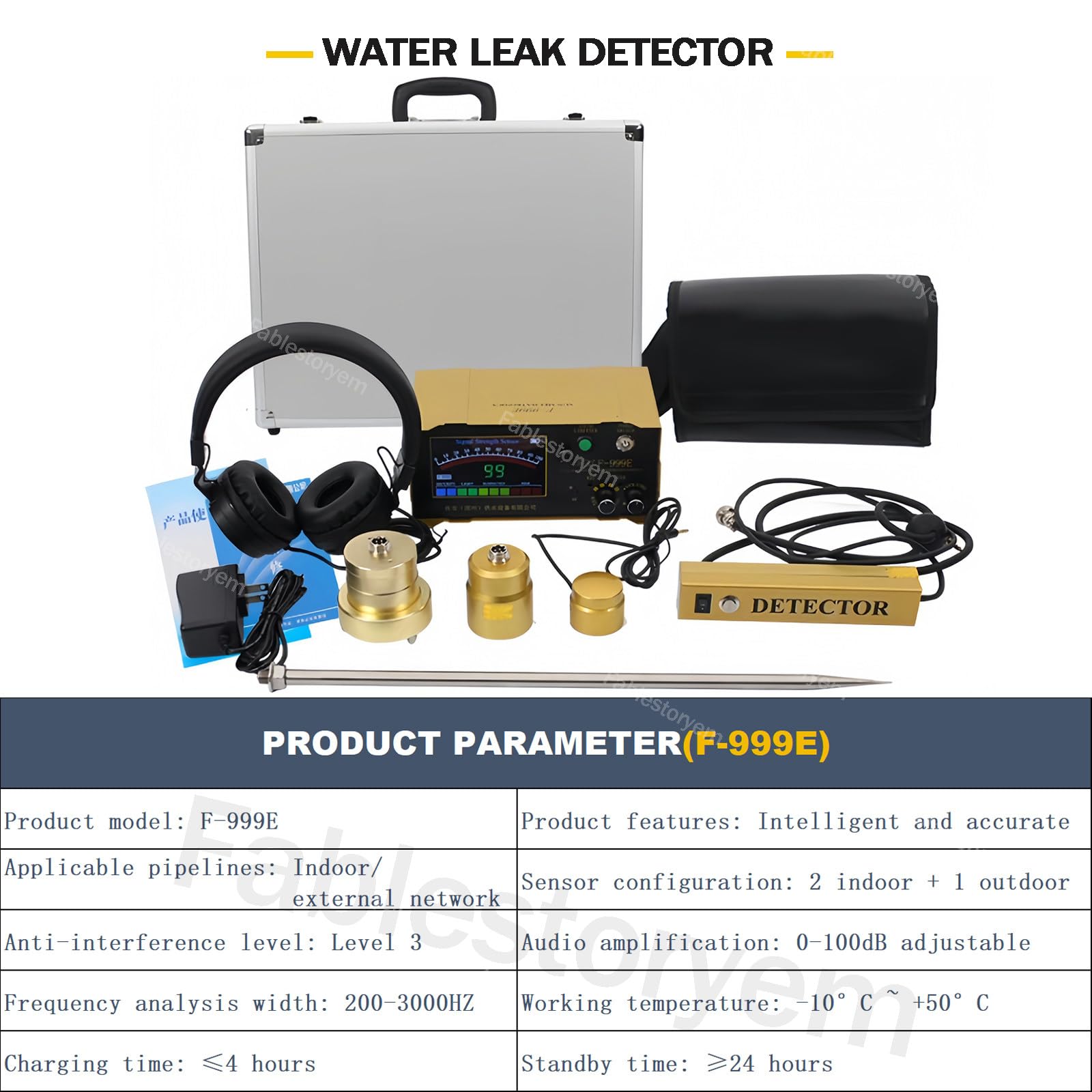 Detector de Fugas de Agua, Sensor de Fugas de Agua de Tubería Subterránea con 4 Engranajes Ajustables para Calefacción de Suelo a Gas, Detección de Fugas de Agua, Reducción de Residuos,F999E