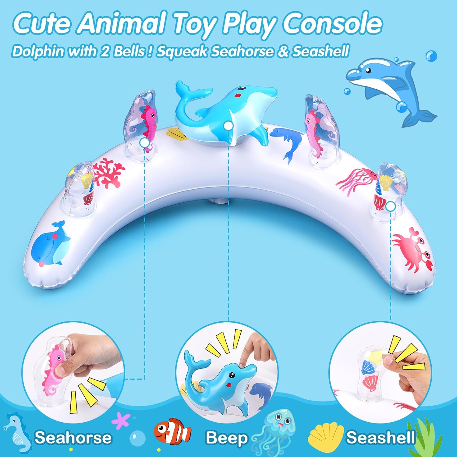 Baby Pool Float with UPF50+ Sun Protection Canopy, Inflatable Swim Floatie with Animal Toy Play Console and Hand Air Pump, No Flip Over Swimming Floaty for Infants & Toddlers 6-36 Months