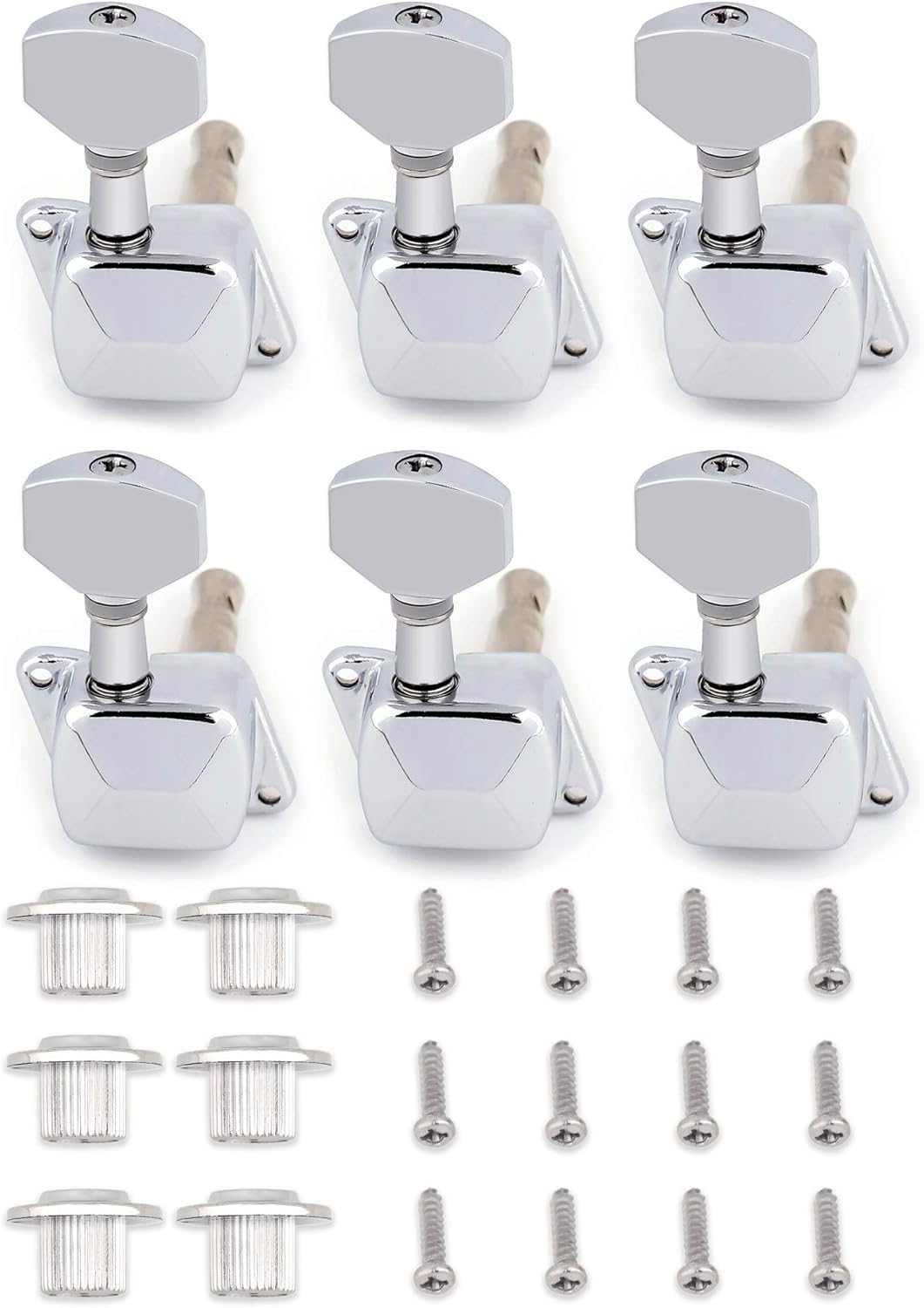 Metallor Semiclosed String Tuning Pegs Tuning Keys Machine Heads Tuners 6 In Line for Right Handed Electric Guitar Acoustic Guitar parts Replacement Set of 6Pcs Chrome 6R. : Musical Instruments
