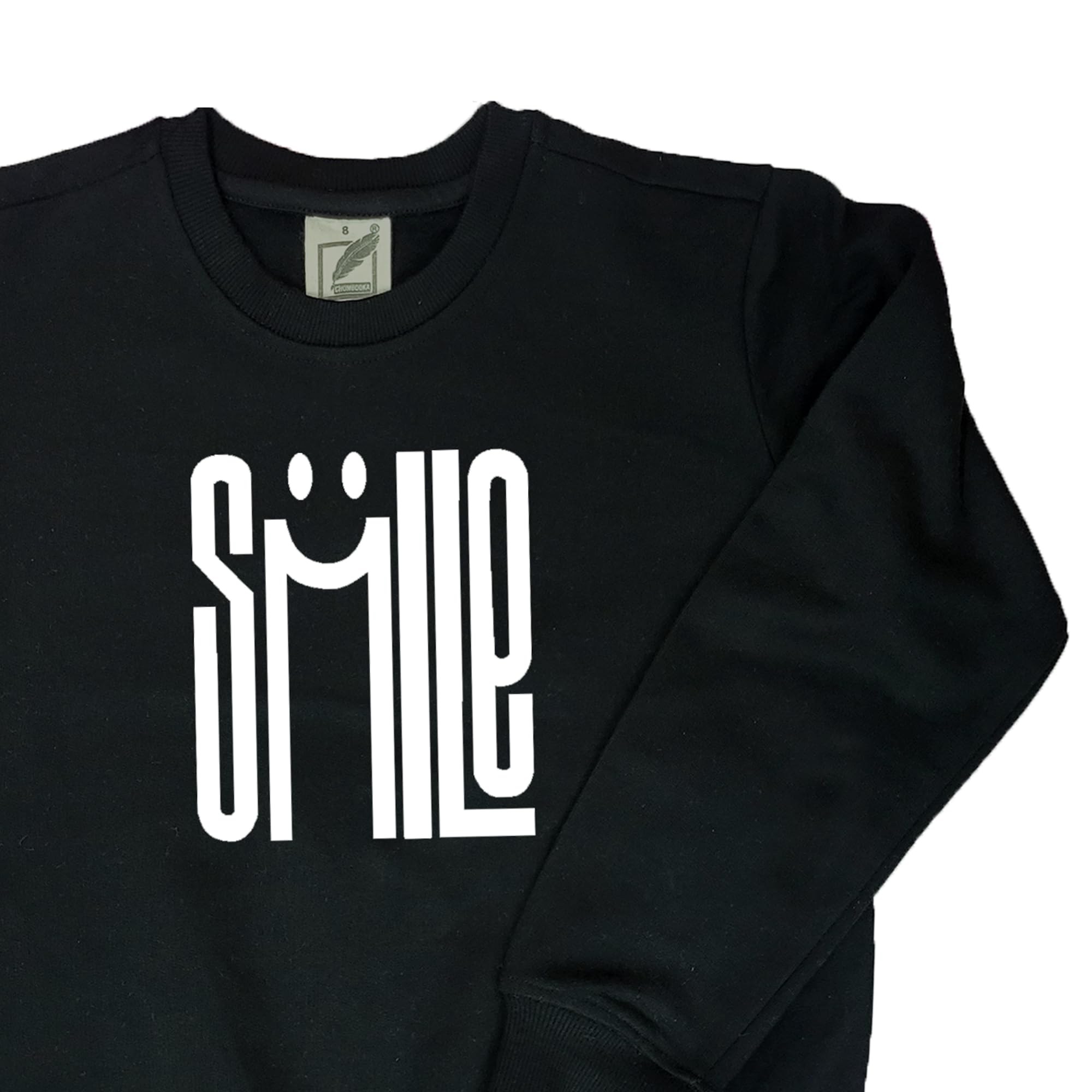 Chombooka Full Sleeves Warm Sweatshirt | 100% Cotton Fleece | Kids Winter Wear | Smile | for Boys and Girls Black 1