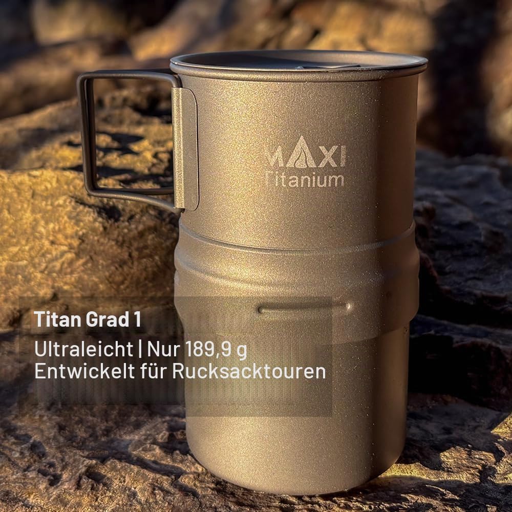 Maxi Camping Kaffeekocher Titan Moka Topf Kaffee French Press Camping Kaffeemaschinen für Outdoor Reisen Picknick Wandern Garten Lagerfeuer, 5oz jedes Gebräu, ACM-01, Gray