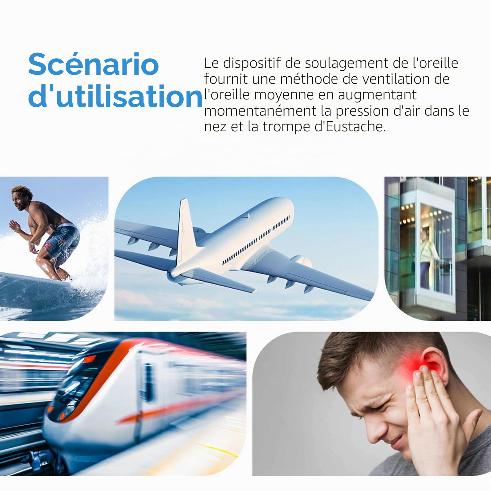Dispositif Professionnel de Soulagement de la Pression Auriculaire | Soulagement des Acouphènes pour les Bourdonnements D'oreilles | Déboucheur de Trompe D'Eustache Rechargeable