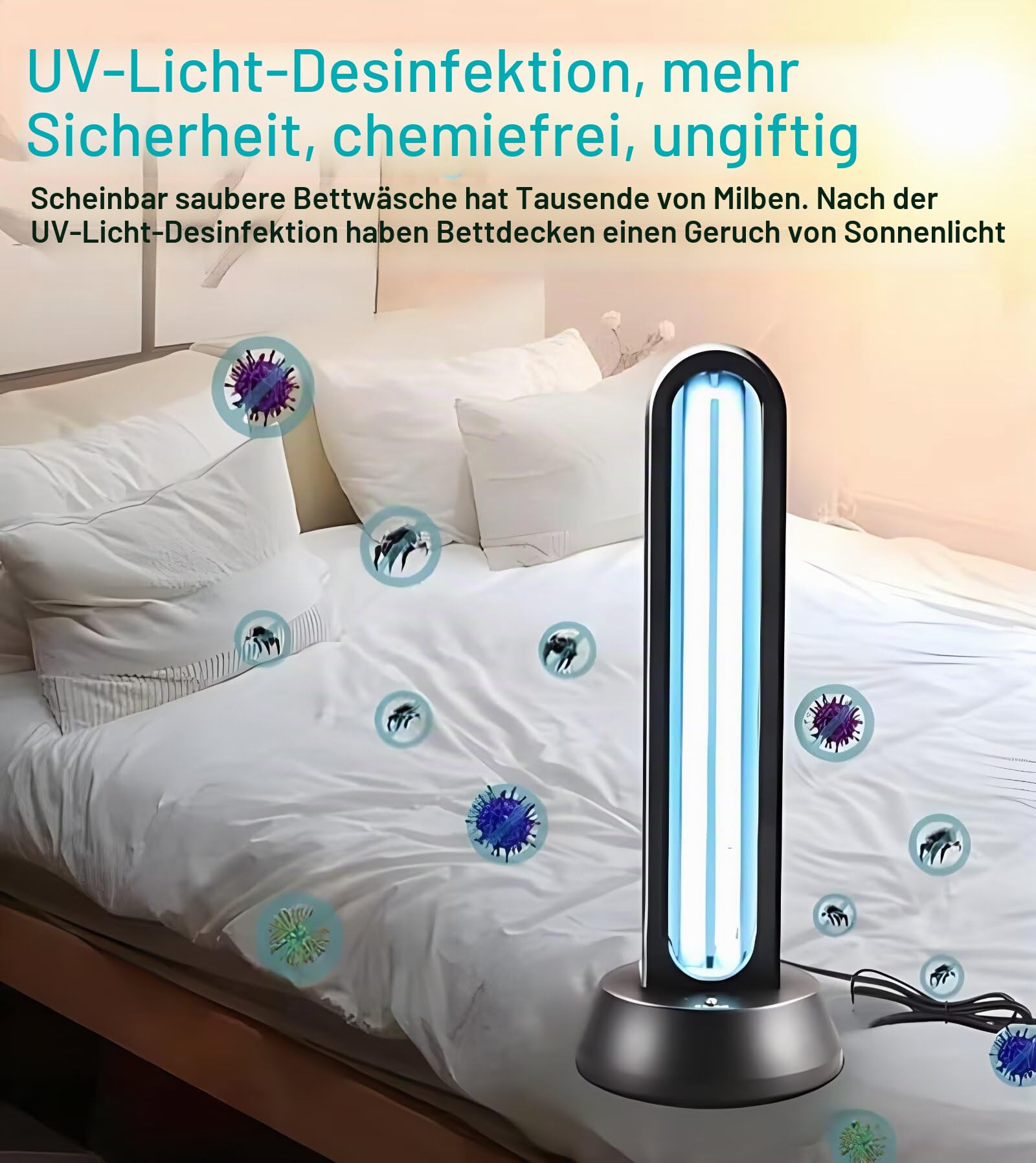 HYLR UVC Keimtötende Lampe 65W Fernbedienung Timer Tischlampe UV-Sterilisator Desinfektion Sterilisator Antibakterielle Rate 99% Töten Entferner Schimmel Grippe Bakterielle Staub Milben Keime