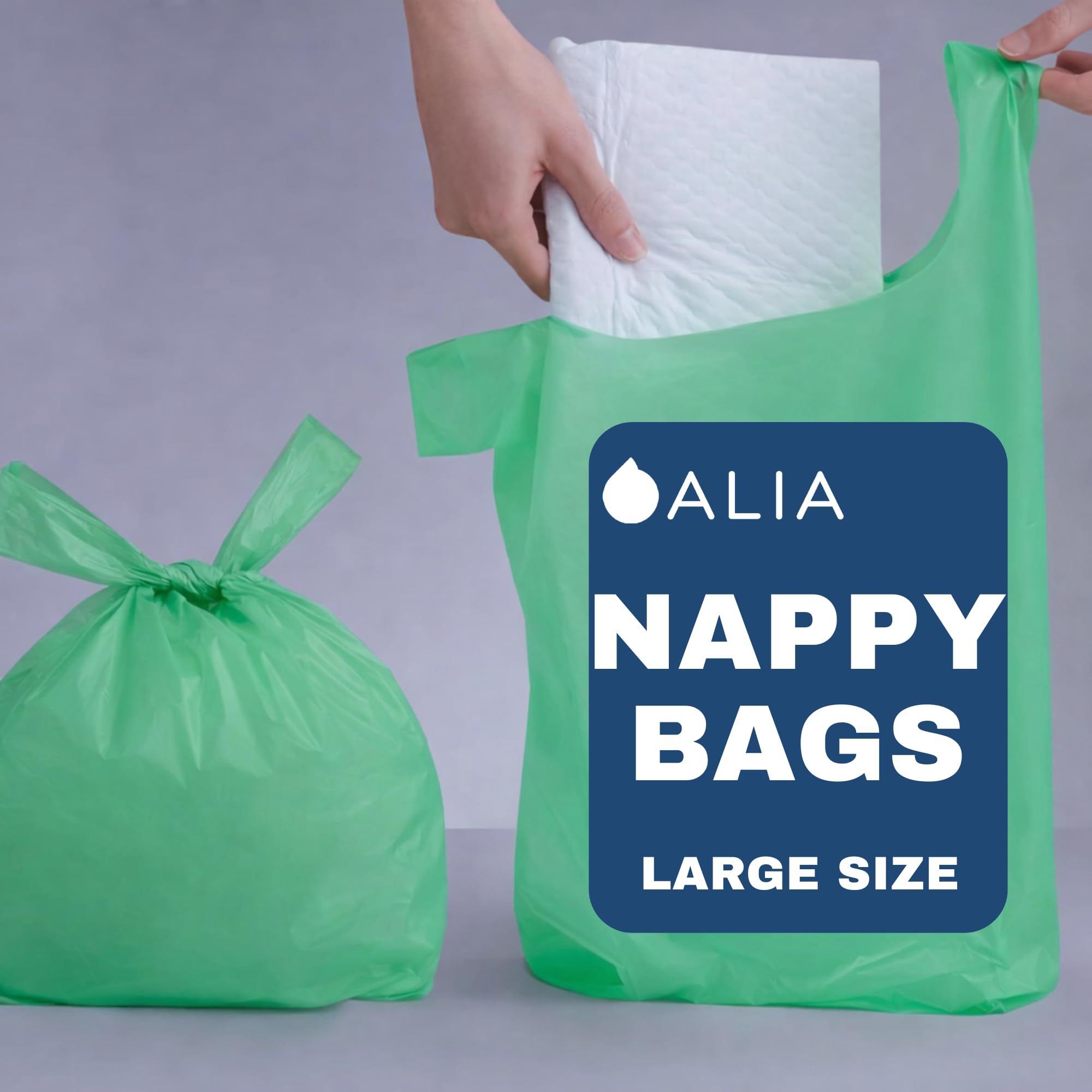 100 x ALIA EXTRA LARGE Adult Incontinence Nappy Sacks | Easy Tie Handles | Apple Scented| Odur Free Sanitary Disposable Bags | 1 Pack of 100