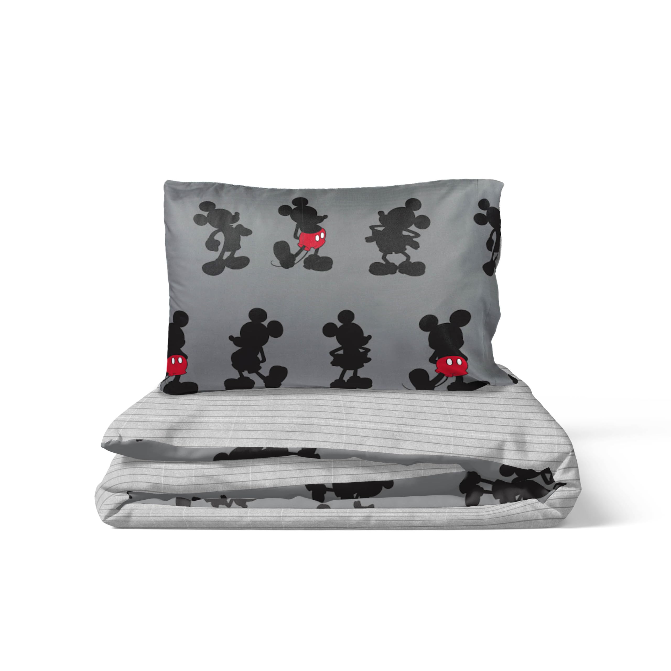 Juego de Cama de Mickey Mouse Disney a Rayas con Funda de edredón para Cama Individual de algodón Afelpado - Incluye una Funda de Almohada de 50 x 70 cm