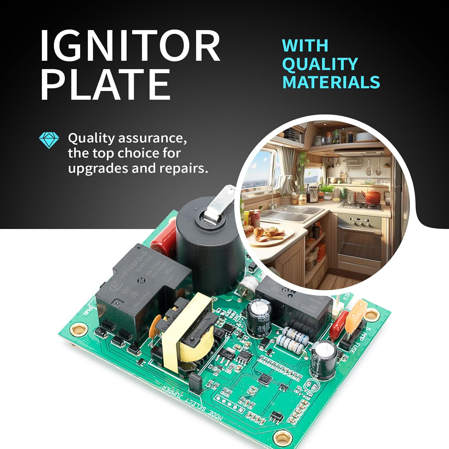 Fan Control Board, 12V DC Universal Igniter Board, 4.25"L x 3.35"W, Compatible with Fan 50 Plus, UIB, Suburban, Atwood / HydroFlame, Heating Systems