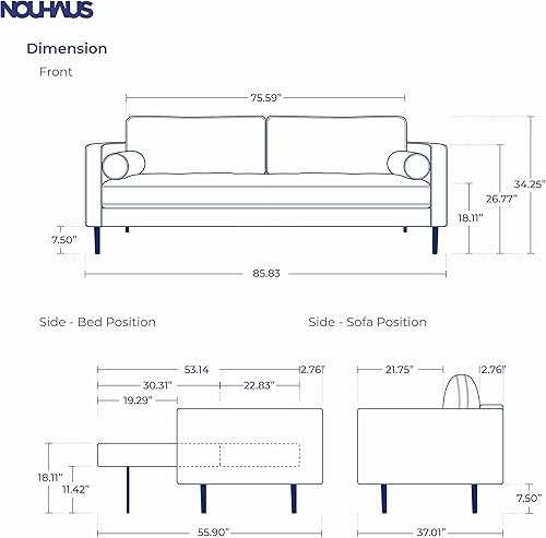 Miniatura 2 de Nouhaus Sofá cama módulo. Sofá cama convertible de lujo de 7 pies con látex que no se enrolla.
