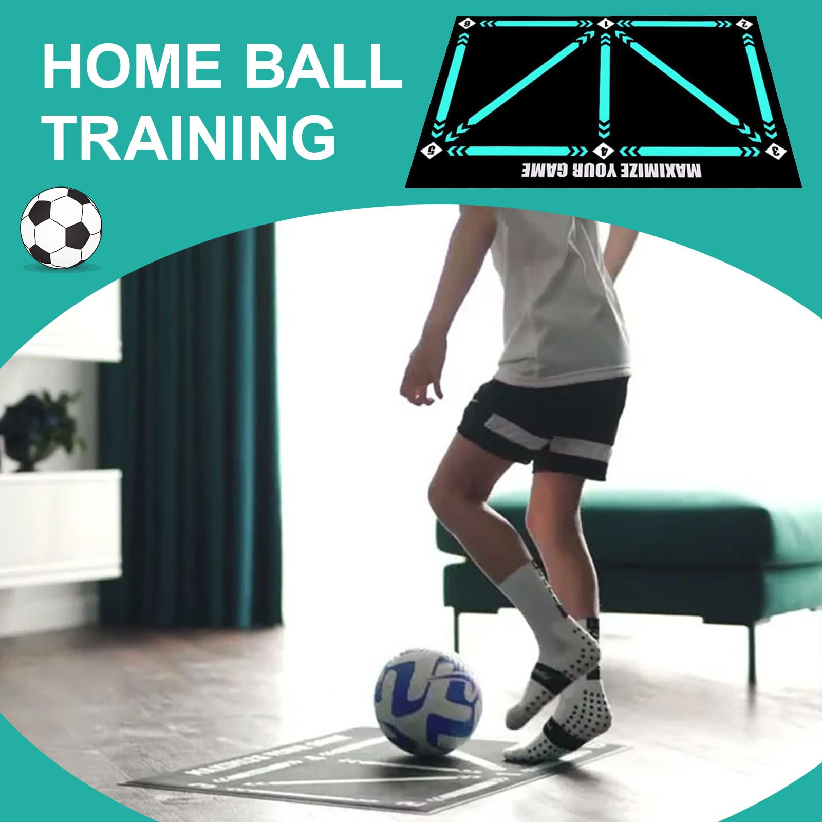 Tappetino Allenamento Calcio 60x90 Cm + 2 Rotoli Bende Sportive – Antiscivolo Per Controllo Palla