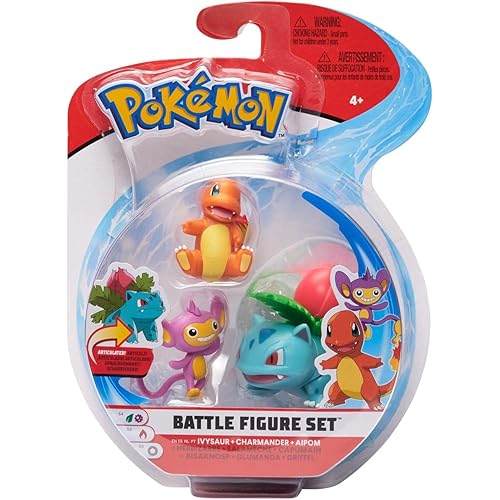 Wicked Cool Toys PKW0044 Pokemon Battle Figure 3 Pack-Ivysaur, Charmander & Aipom