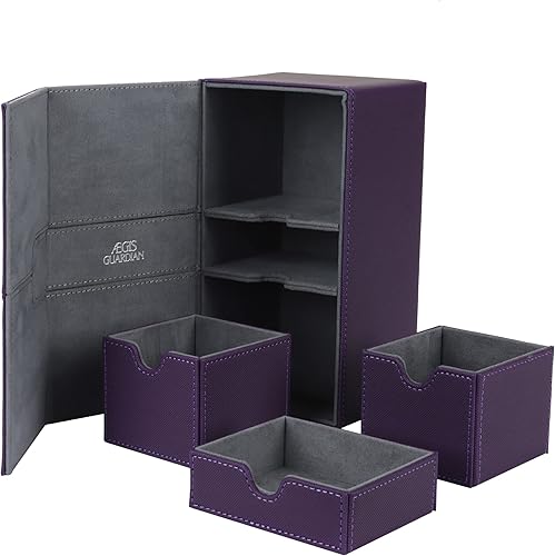 Miniatura 8 de AEGIS GUARDIAN - Caja de cartas para MTG con 3 bandejas, caja de cubierta Commander con capacidad para más de 200 cartas de doble manga, piel