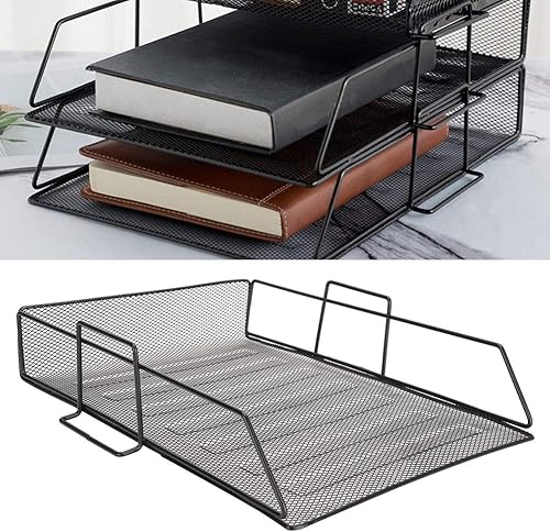 Miniatura 9 de Organizador de escritorio, soporte de malla de hierro, organizador de archivos, bandeja de papel apilable para documentos, estante de almacenamiento