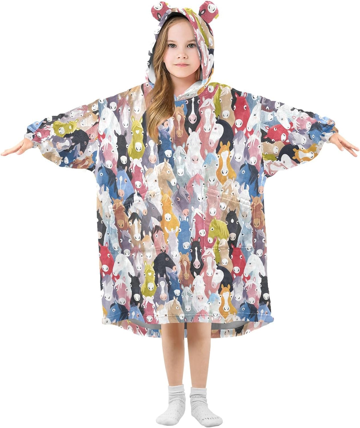 Guinea Pigs Flower Wearable Blanket Hoodie for Kids Flannel Wearable Blankets Sweatshirt 3-14YR