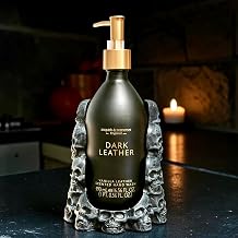 Asquith & Somerset Dark Leather Vanilla Scented Hand Wash Glass Bottle Nestled in a Skull Tower, 16.90 fl z