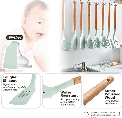 Miniatura 5 de Juego de utensilios de cocina de silicona, 12 piezas, utensilios de cocina resistentes al calor de 446 F con asas de madera y soporte, sin BPA, para