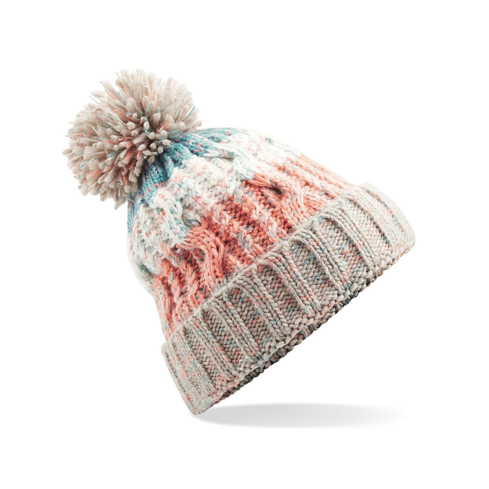 Beechfield Womens/Ladies Corkscrew Pom Pom Beanie (One Size) (Milkshake Mix)