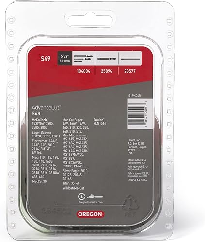 Miniatura 4 de Oregon Cadena de motosierra de repuesto S49 AdvanceCut para barra guía de 14 pulgadas, 49 eslabones de transmisión, paso vibración baja de 38",