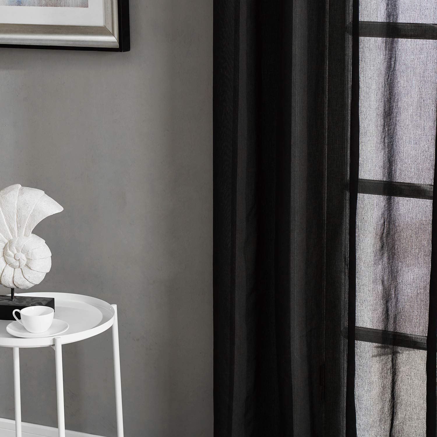 Topfinel レースカーテン 無地 UVカット ブラック 幅100ｘ丈200