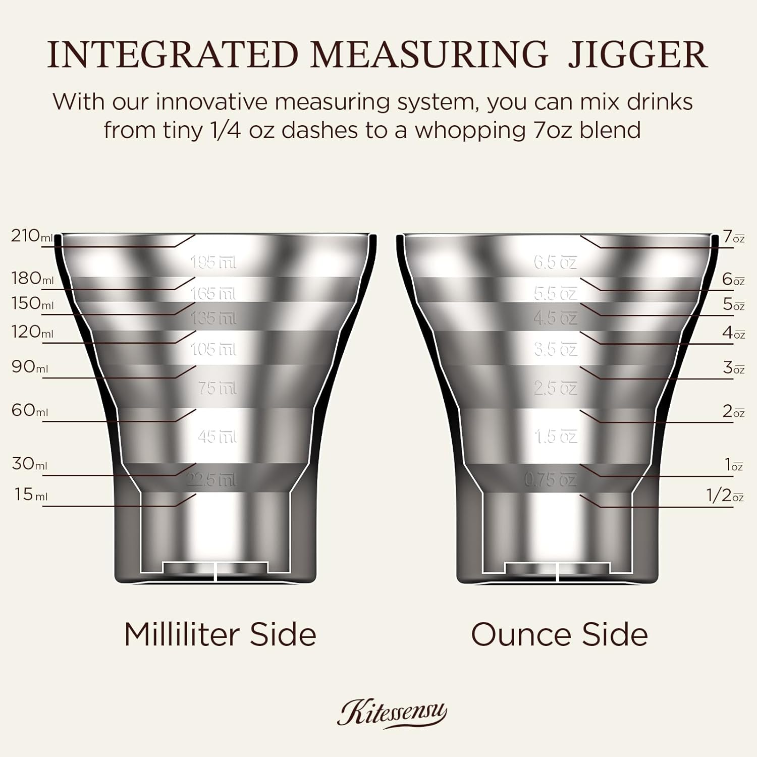 Kitessensu Hybrid Cocktail Shaker | Vacuum Insulated Stainless Steel Martini Shaker with Double Wall Martini Cup | Integrated Measuring System | Tumbler Lid & Cocktail Recipes Included | Crown