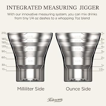 Kitessensu Hybrid Cocktail Shaker | Vacuum Insulated Stainless Steel Martini Shaker with Double Wall Martini Cup | Integrated Measuring System | Tumbler Lid & Cocktail Recipes Included | Crown